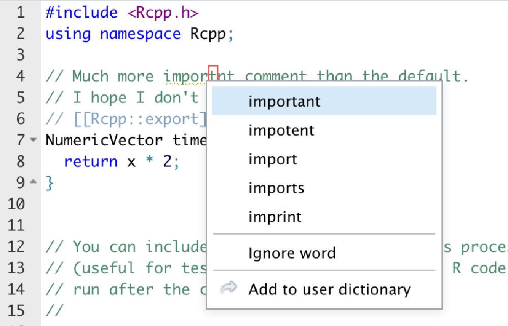 RStudio 1.3 Preview: Real Time Spellchecking