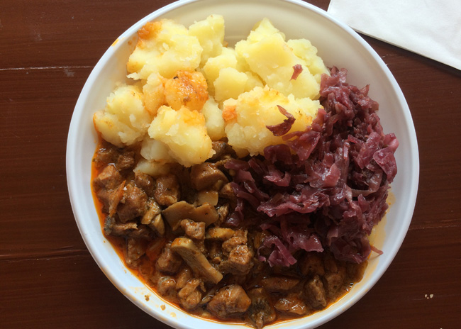 Budapest - A hearty lunch of beef, potatoes and red cabbage 