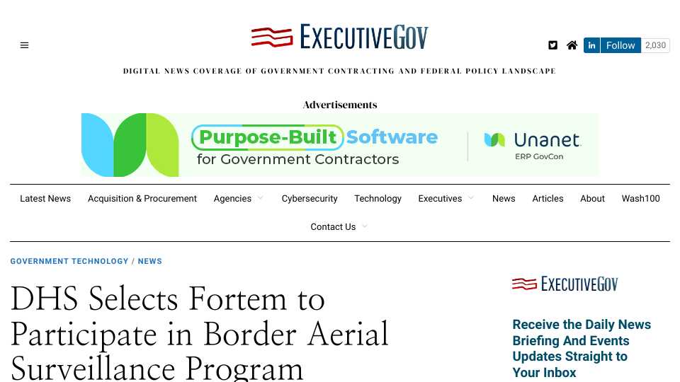 DHS Selects Fortem to Participate in Border Aerial Surveillance Program