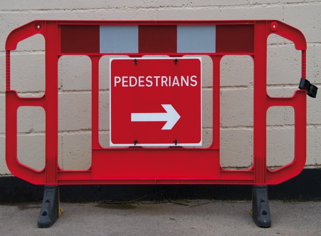 Titan barrier with pedestrian sign
