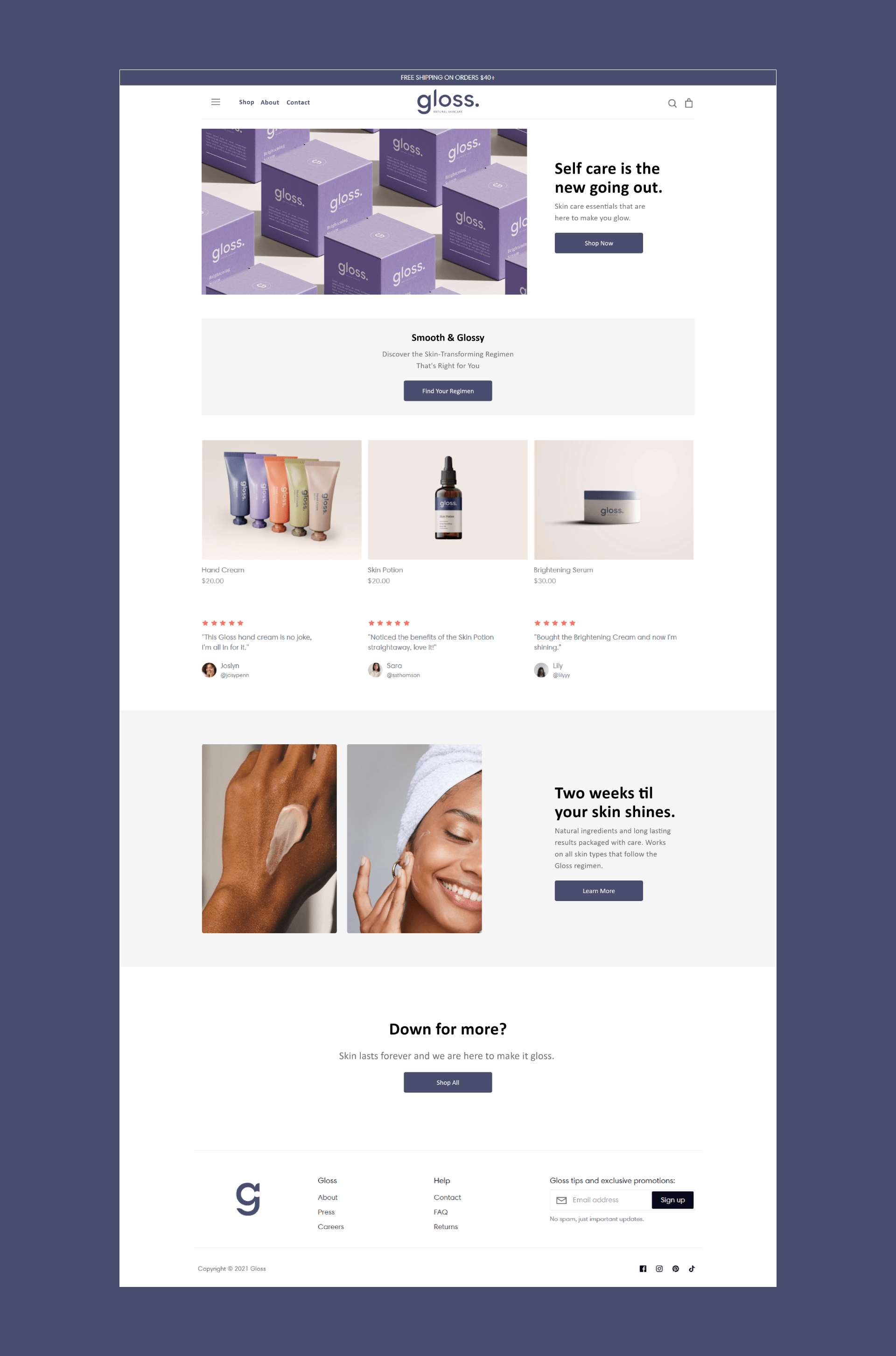 Skincare website design uxui