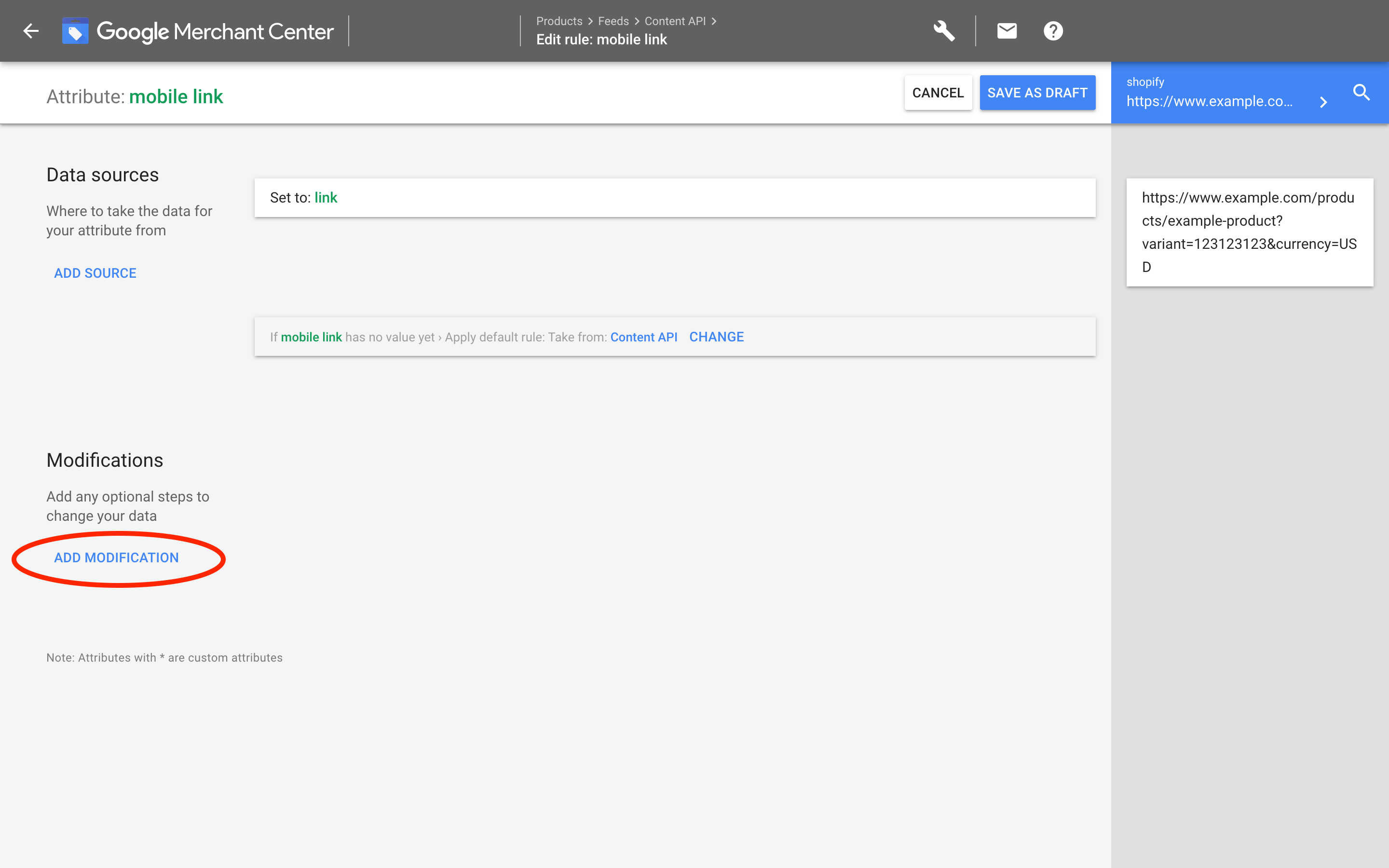 Google Merchants: Set source link