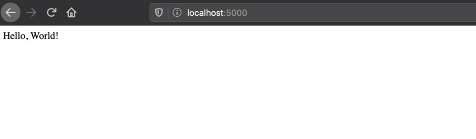 A simple response from our Flask app Our simple webpage displaying "hello world"