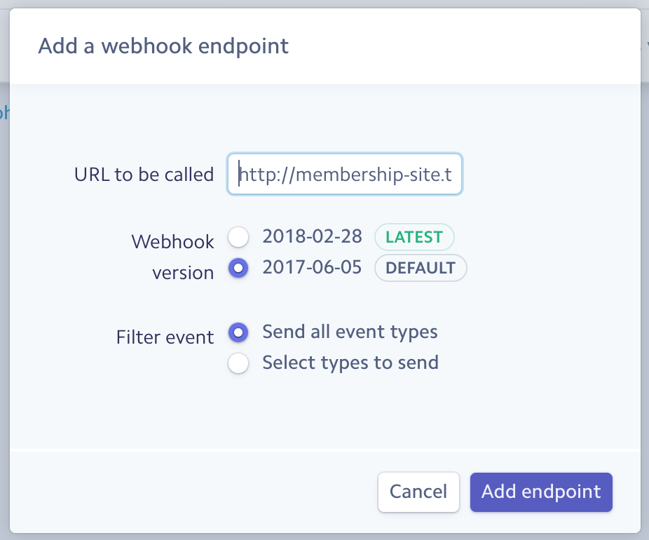 Add a webhook in Stripe dashboard