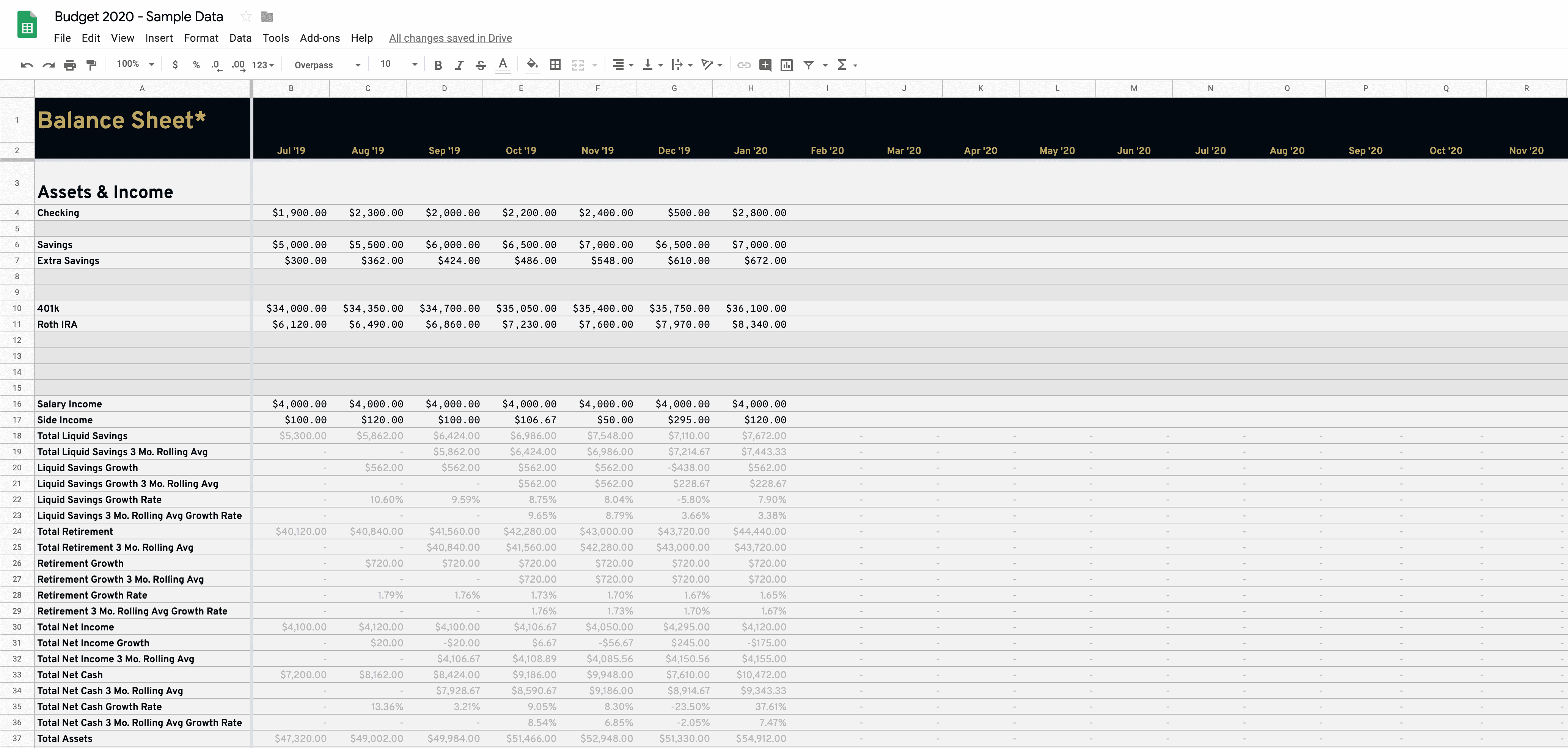 表示されている月の各行に、前月の期末残高を入力します。' ending balances in each row for the indicated month.