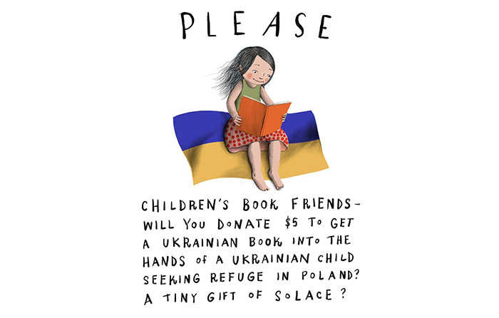  illustration of a little girl sitting on a ukrainian flag while reading a book