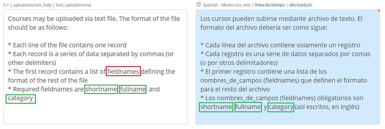Field names are not to be translated