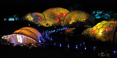 eden project lit up at night