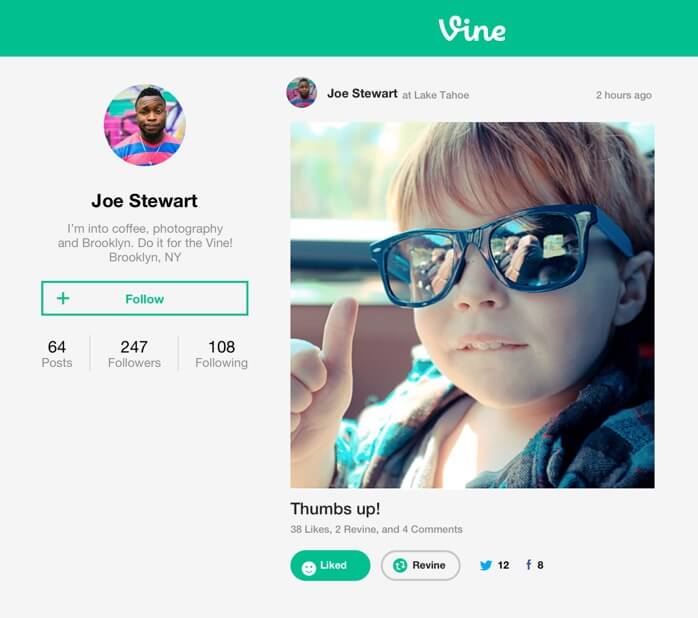 Vine.co profile page