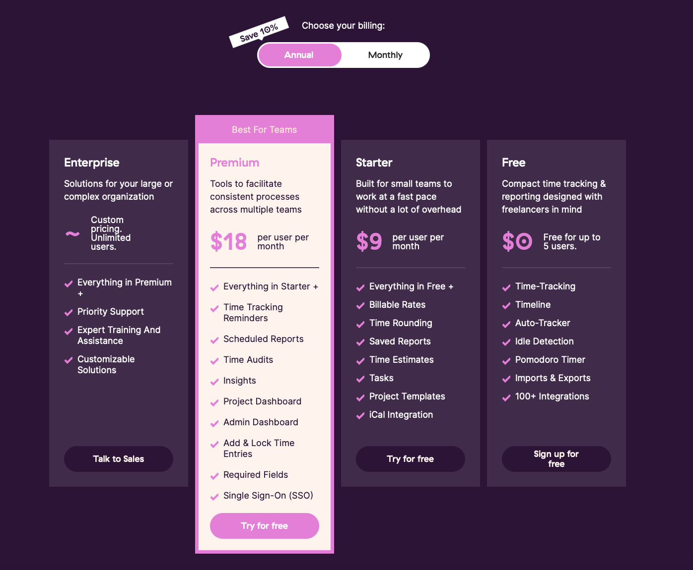 Pricing page A/B tests: reorganizing pricing plan Choose your billing - plans