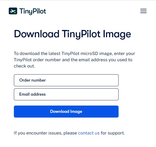 Screenshot of image download page on TinyPilot website