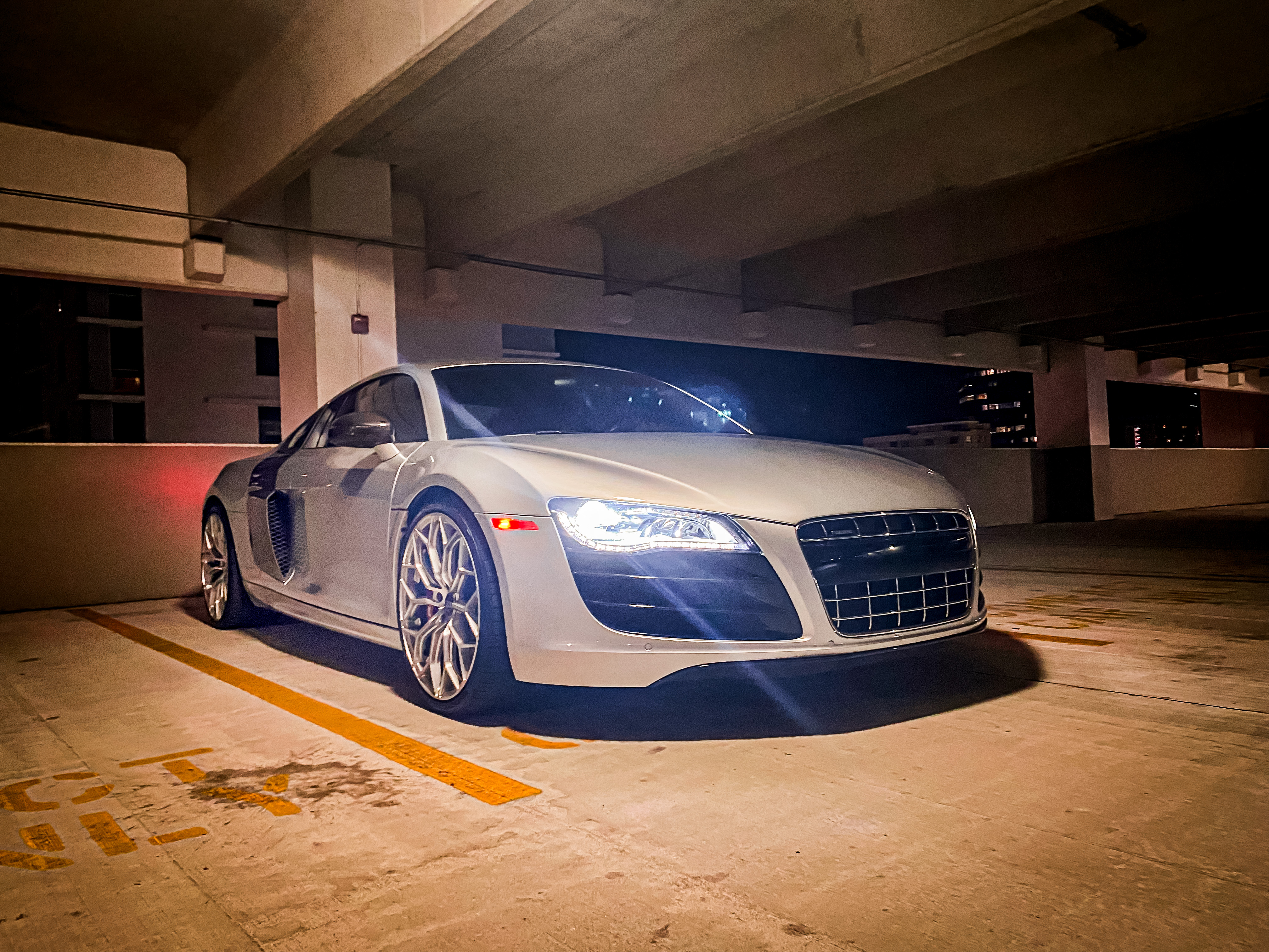Audi R8 in a parking garage