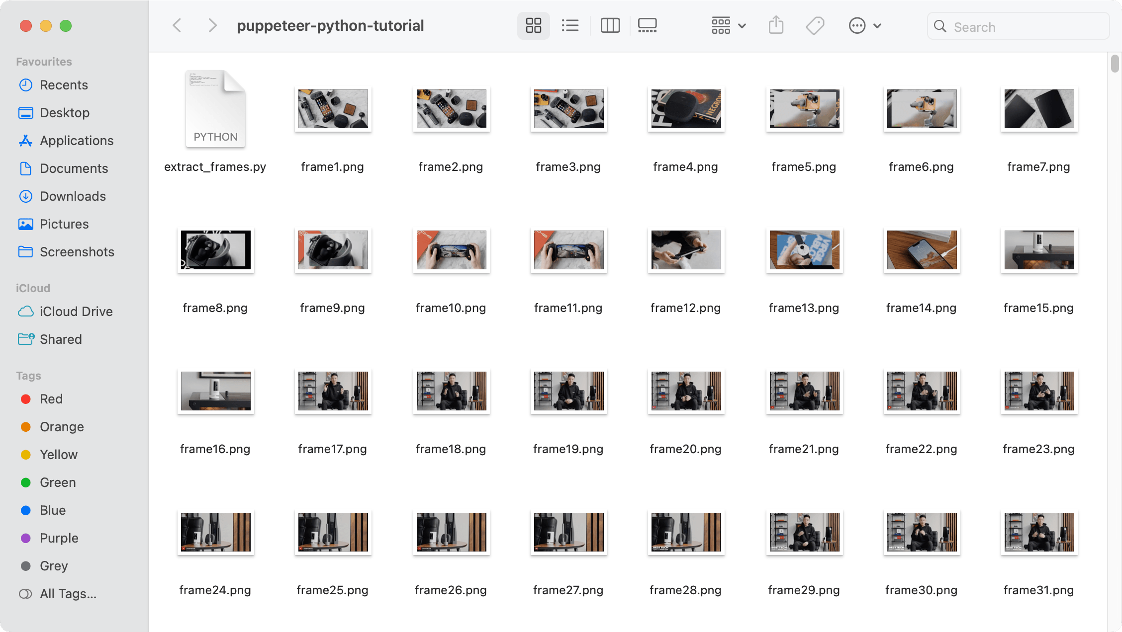 screenshot of all the frames