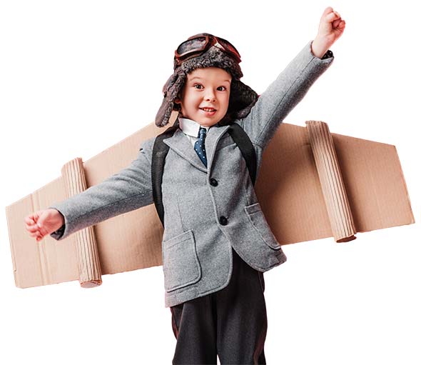 Small boy with cardboard wings