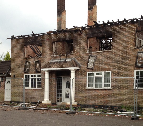 Security fencing - fire damaged building
