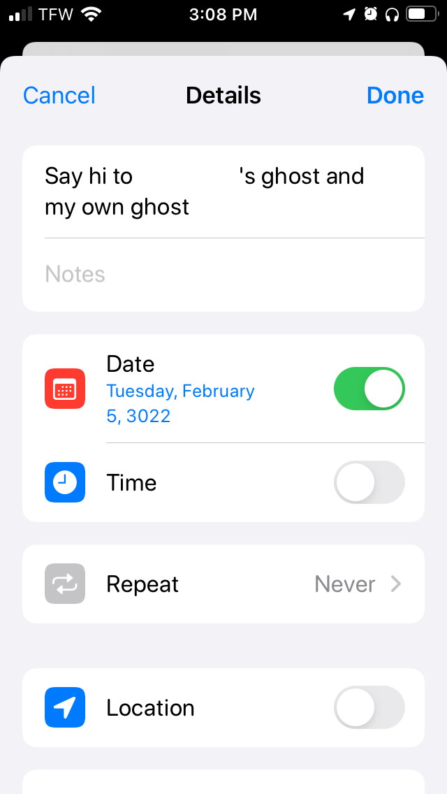 Ghosts reminder screenshot