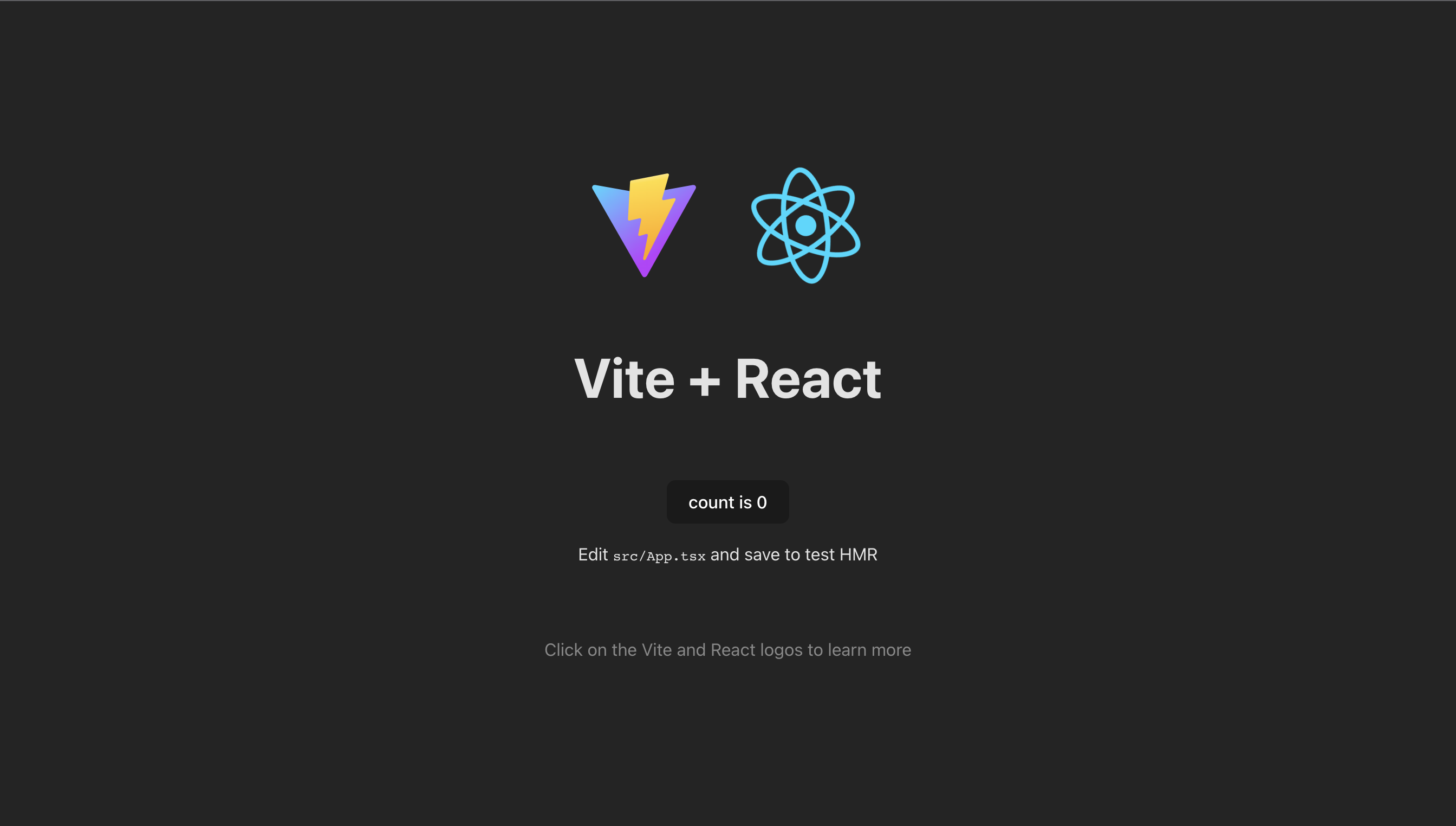 Default Vite React homepage 
