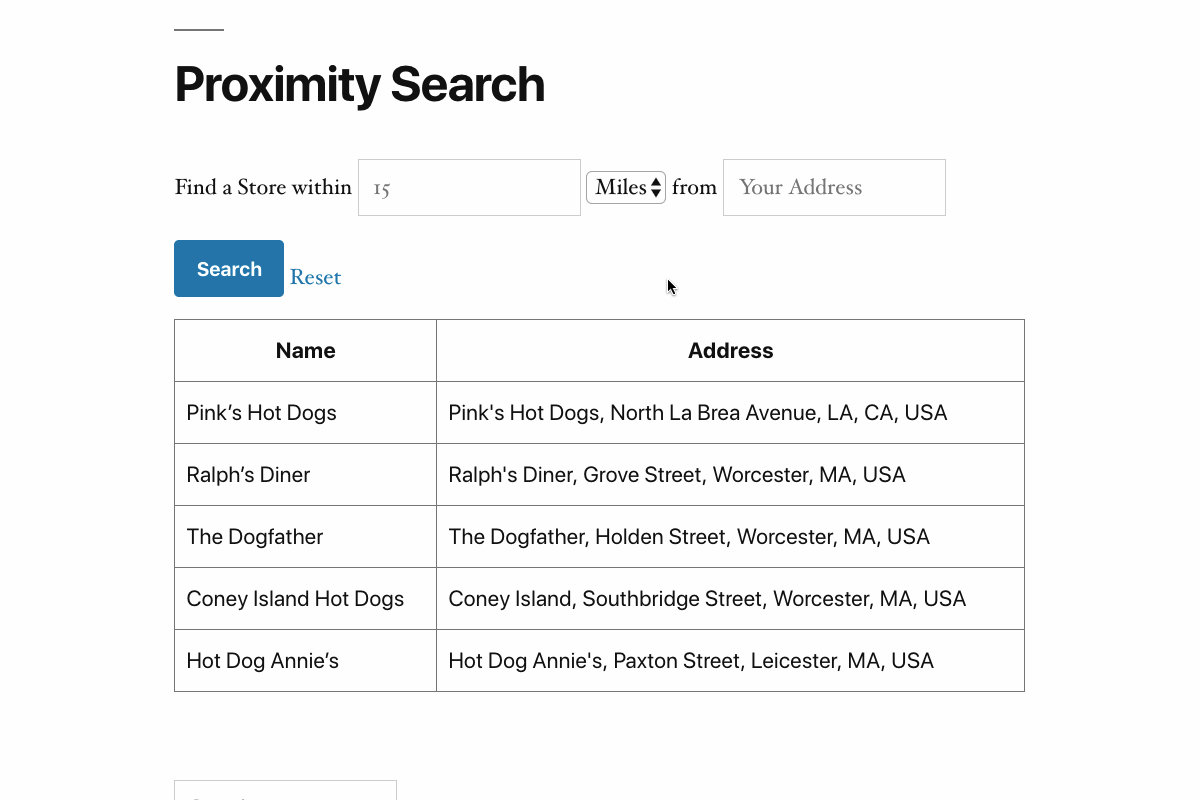 WordPress proximity search