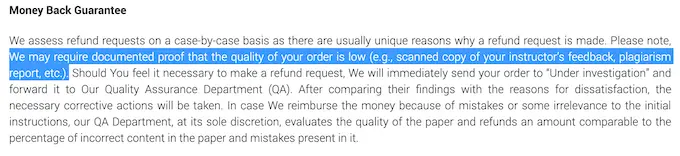 edusson.to get a refund, you have to provide a documented proof that the quality of your order is low