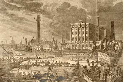 Engraving of the river Thames during the Aquatic festival, 1837