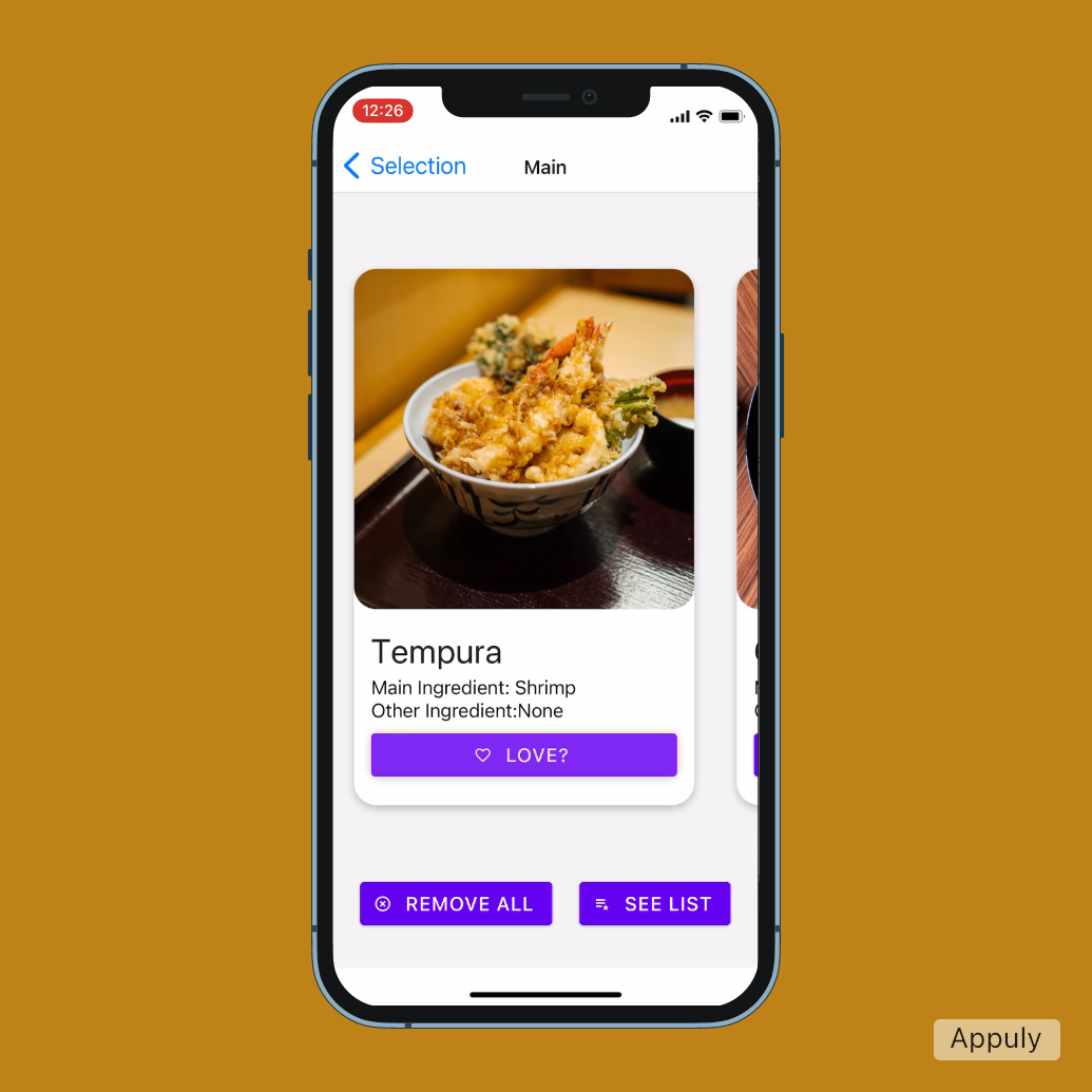 Screenshot of the Tabekon app showing food selection screen