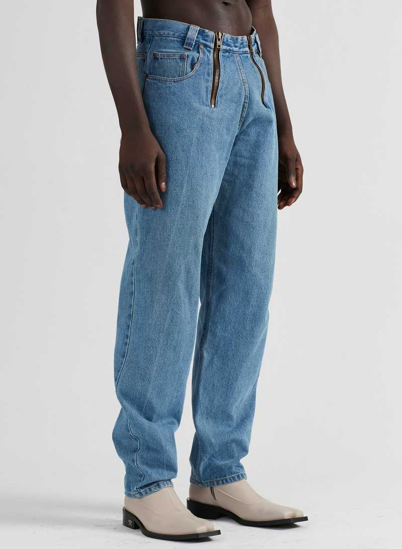 Cyrus Denim Trousers Blue, side view. GmbH AW22 collection.