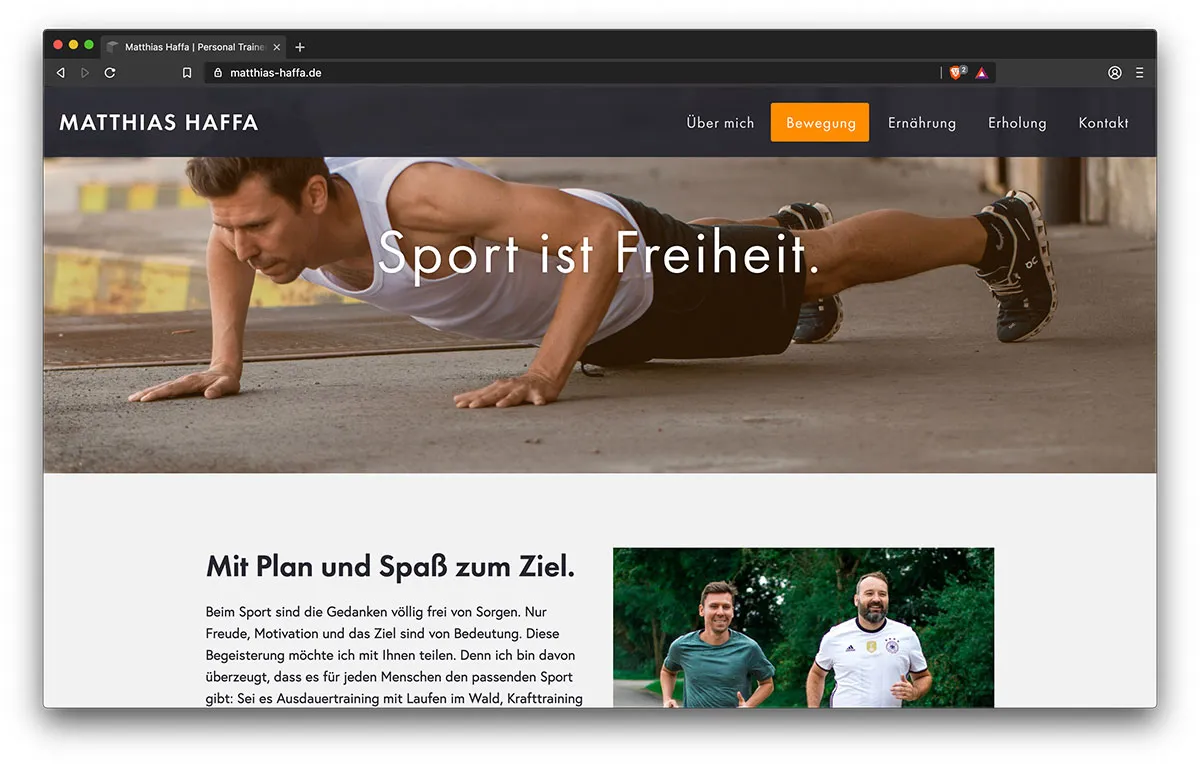 Webseite Matthias Haffa(Bewegung) - Webdesign Freiburg KreativBomber