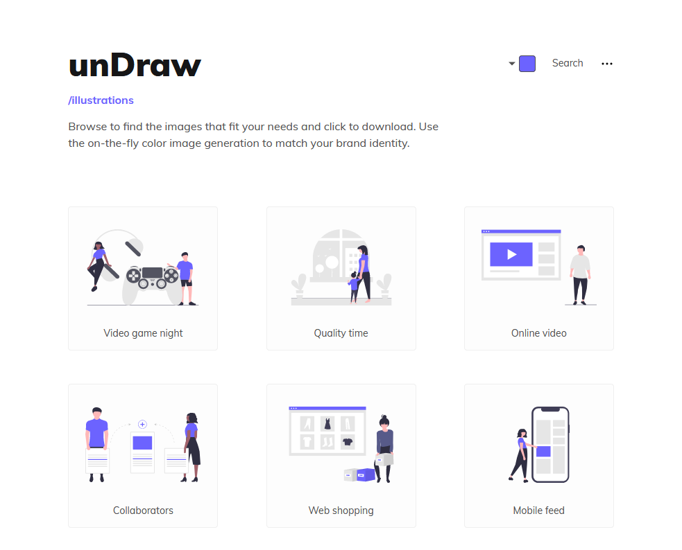 Screenshot of unDraw website