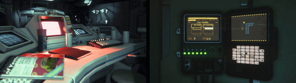 Computer deck and rewire station in the game Alien: Isolation.