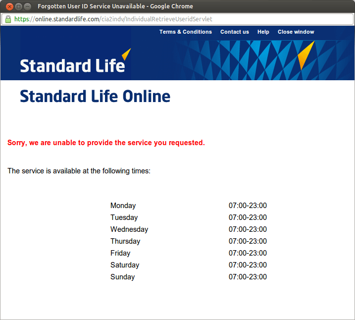 Standard Life's website working hours