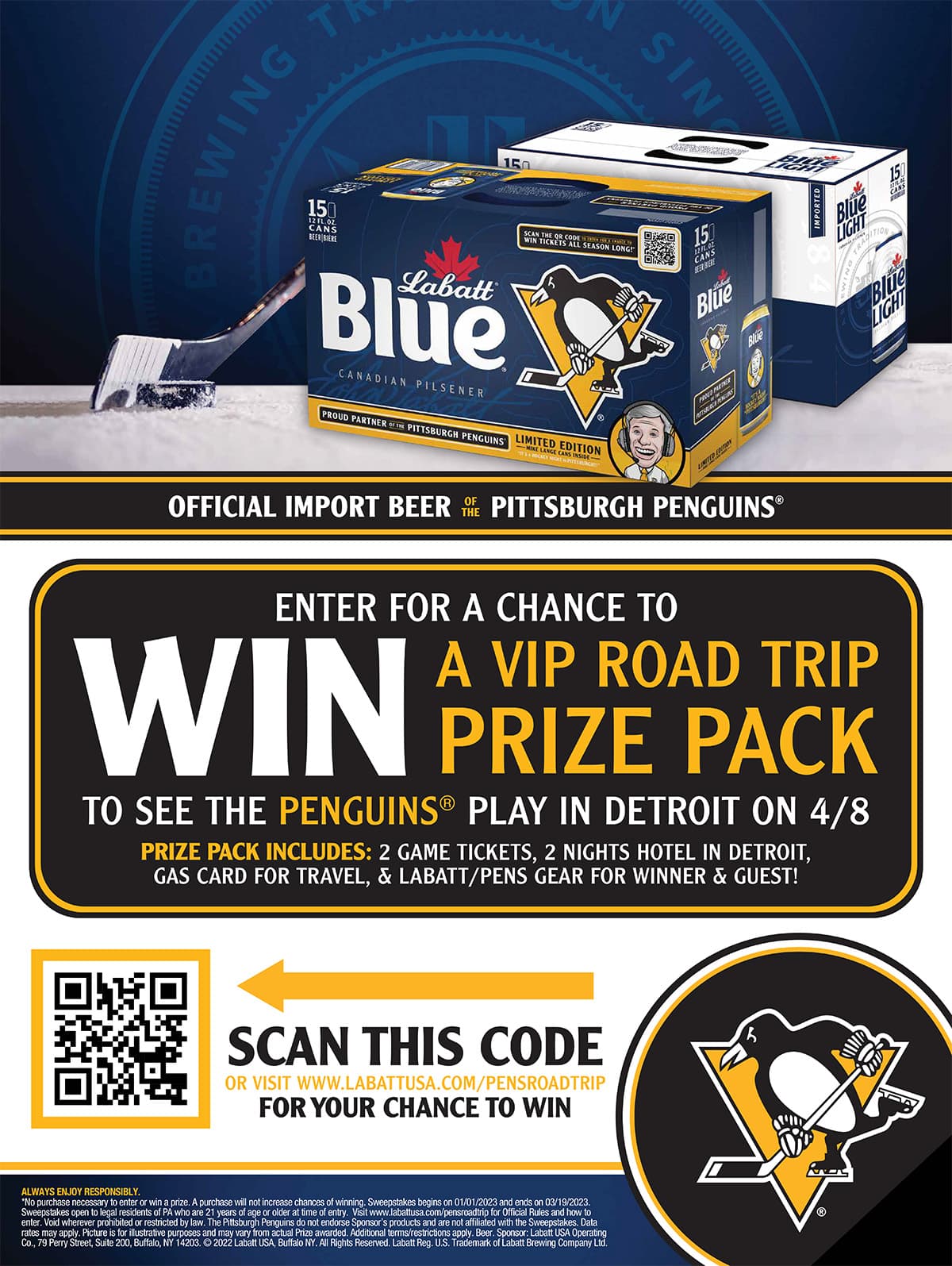 Hotel Accomodations for 2, one $100 gas card, and 2 tickets to see the Pittsburgh Penguins at the Detroit Redwings game