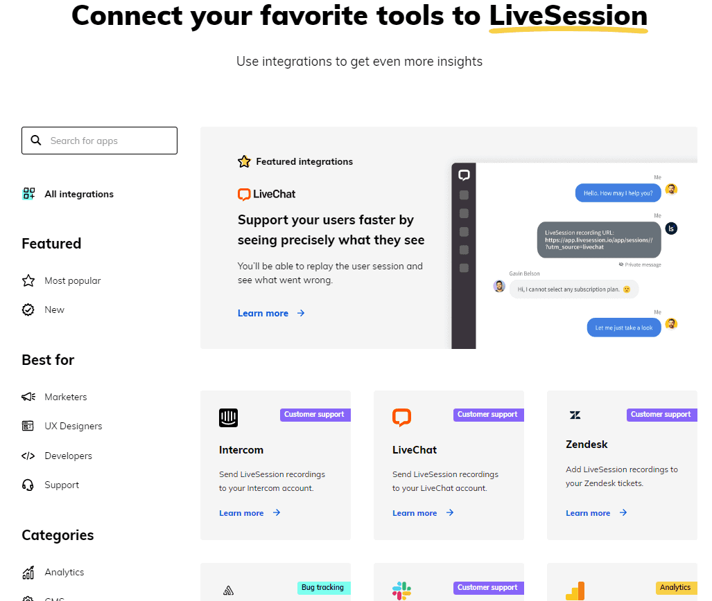 LiveSession integrations
