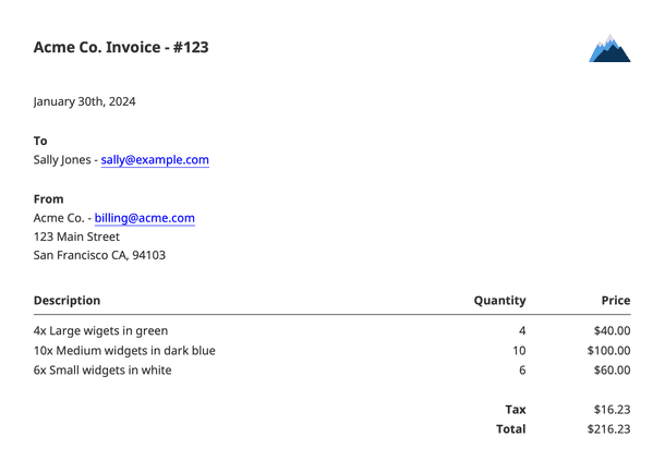 PDF invoice example