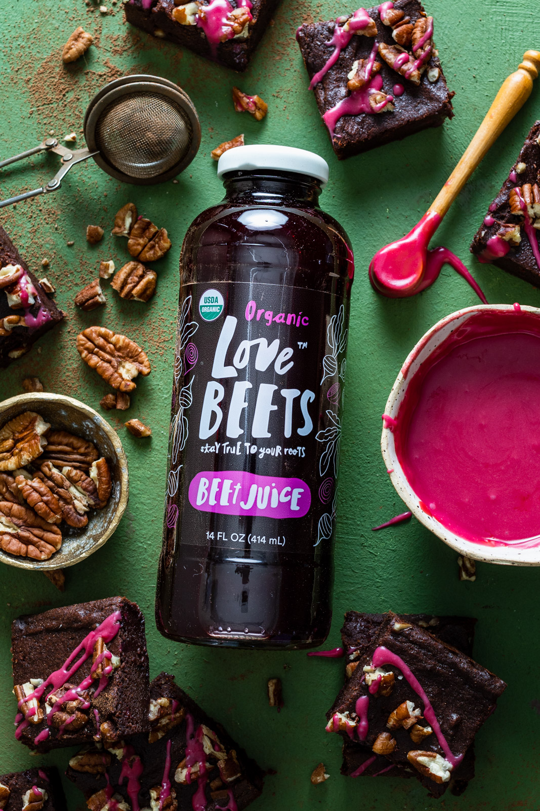 Chocolate Beet Brownies With Pecans and a White Chocolate Beet Glaze