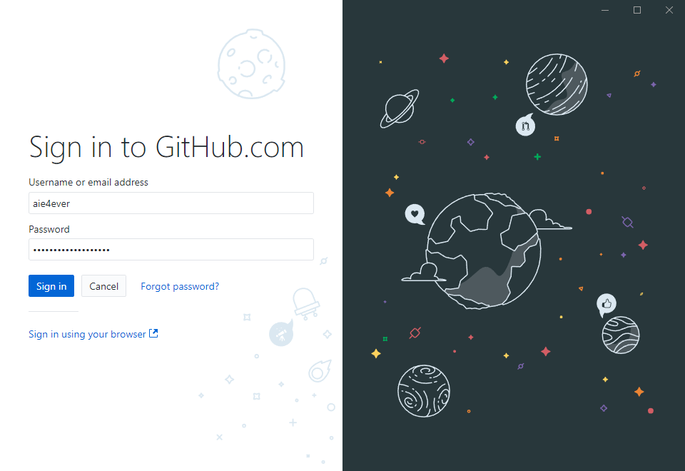 GitHub Desktop sign-in page