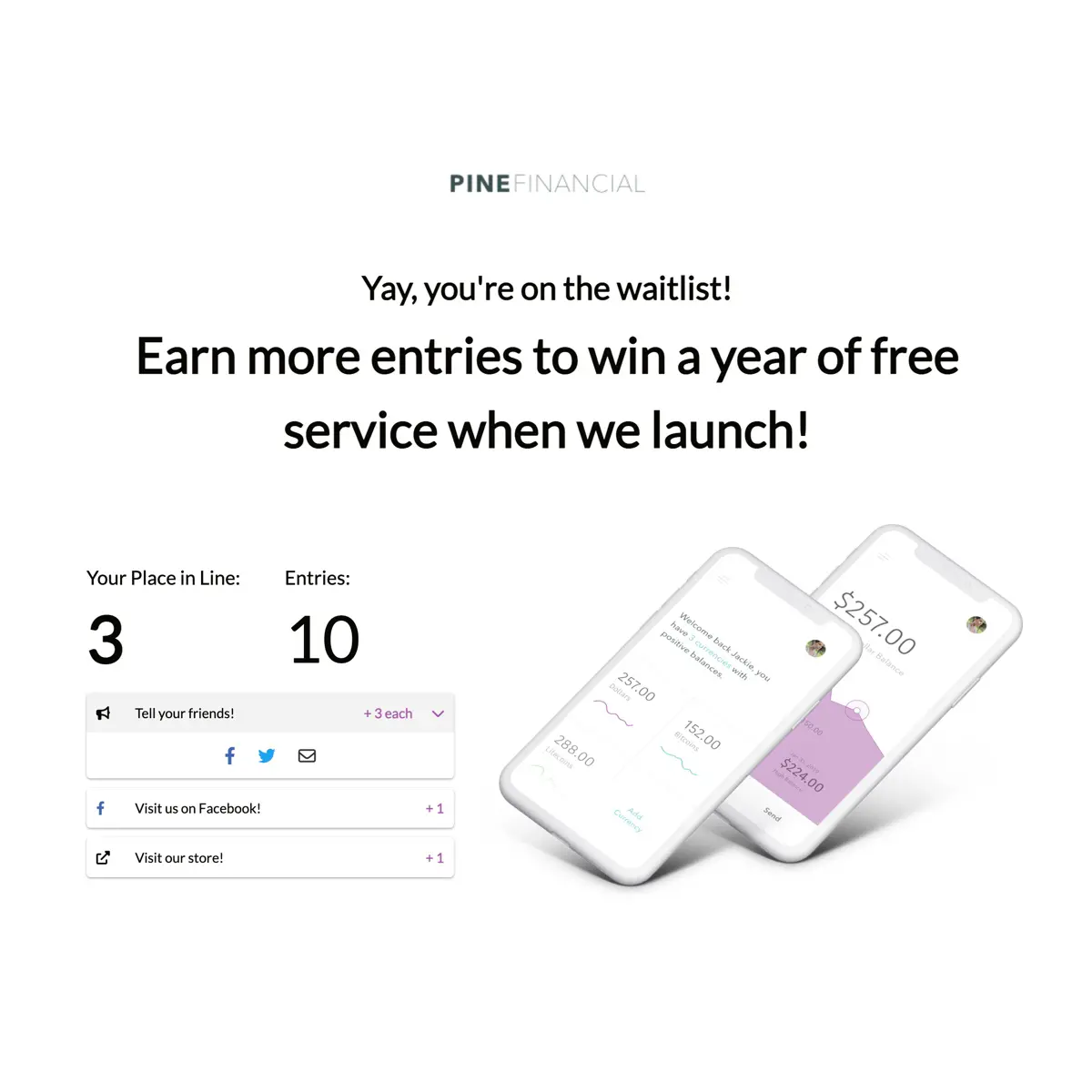 Product launch waitlist combined with a sweepstakes.