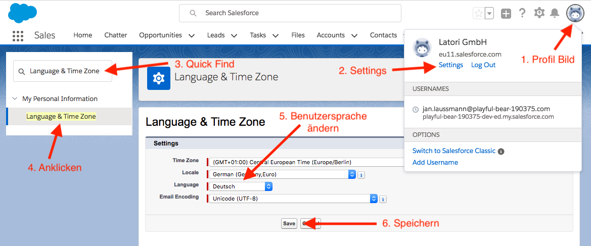 In Salesforce die persönliche Sprache eines Benutzers ändern