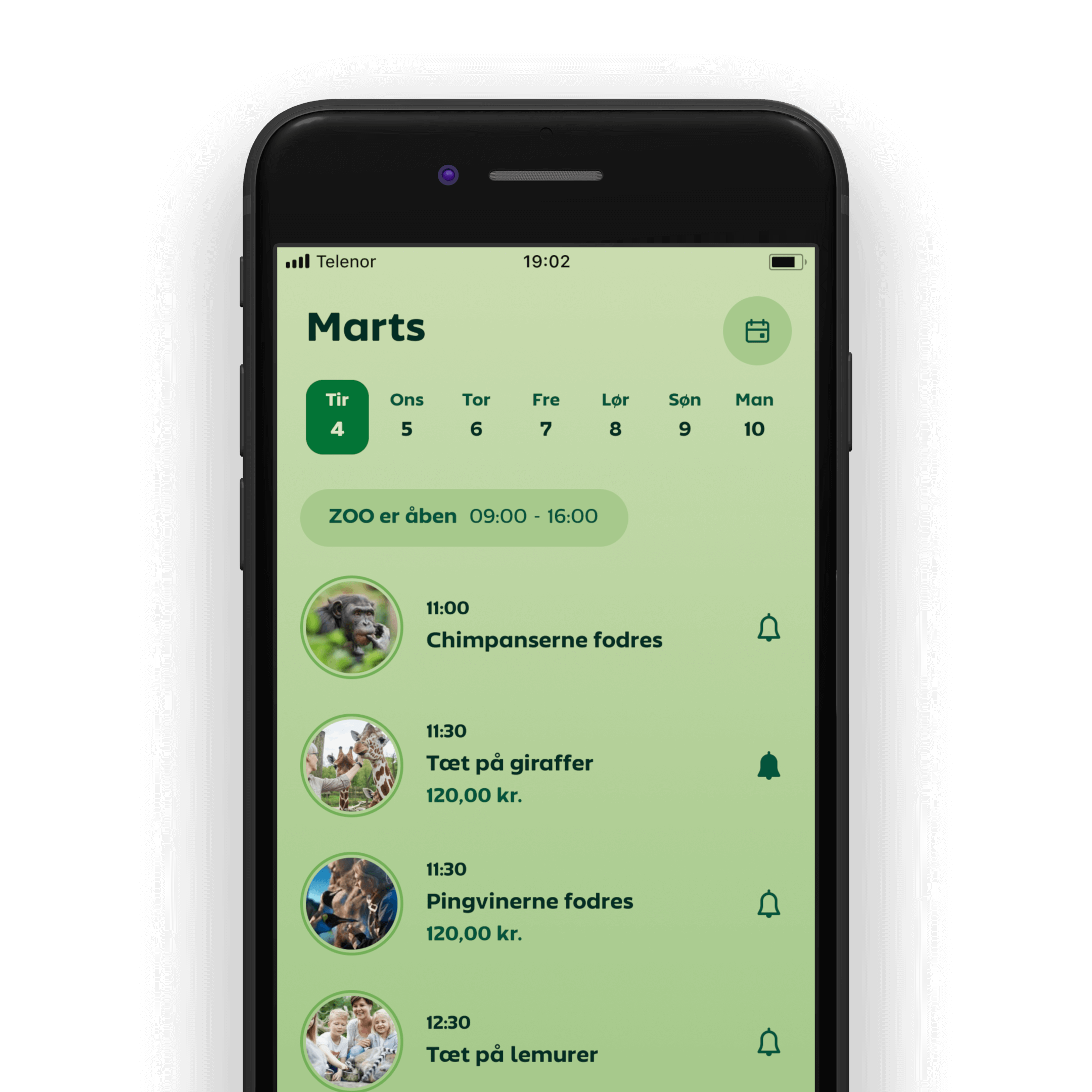 A photo of an iPhone taken from the top with the daily program showing.