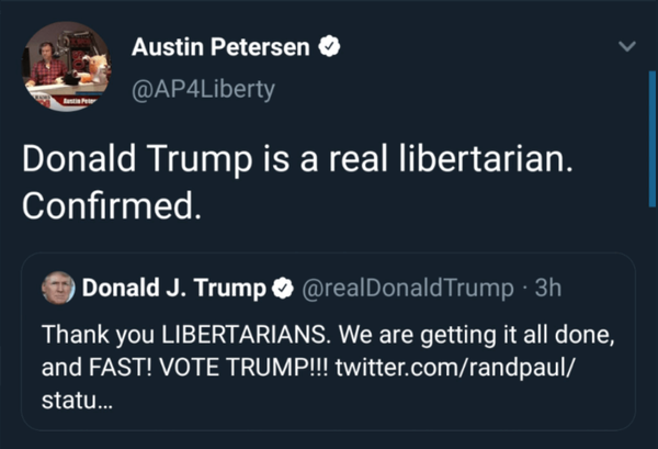 featured image thumbnail for event Petersen Claims Trump is a Libertarian