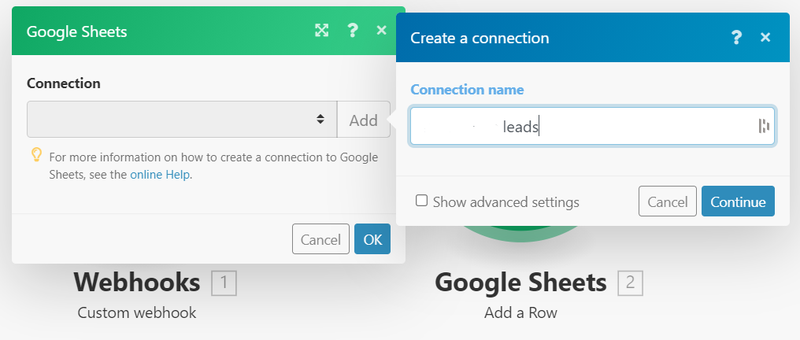 Add Google sheets in Integromat as a new module