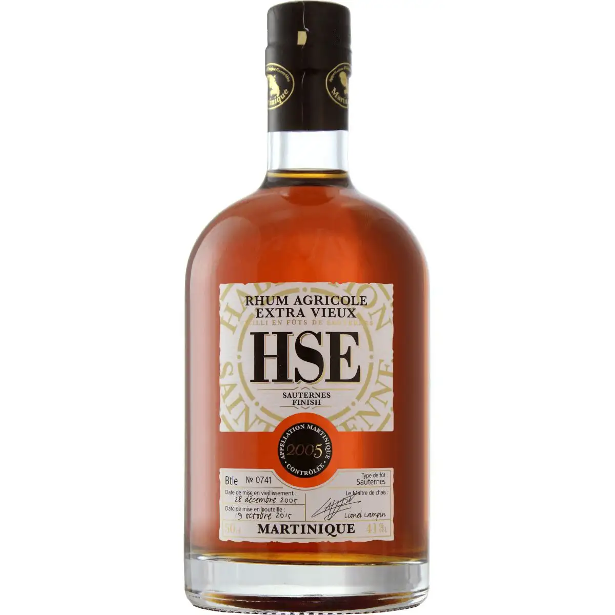 Image of the front of the bottle of the rum HSE Sauternes Finish
