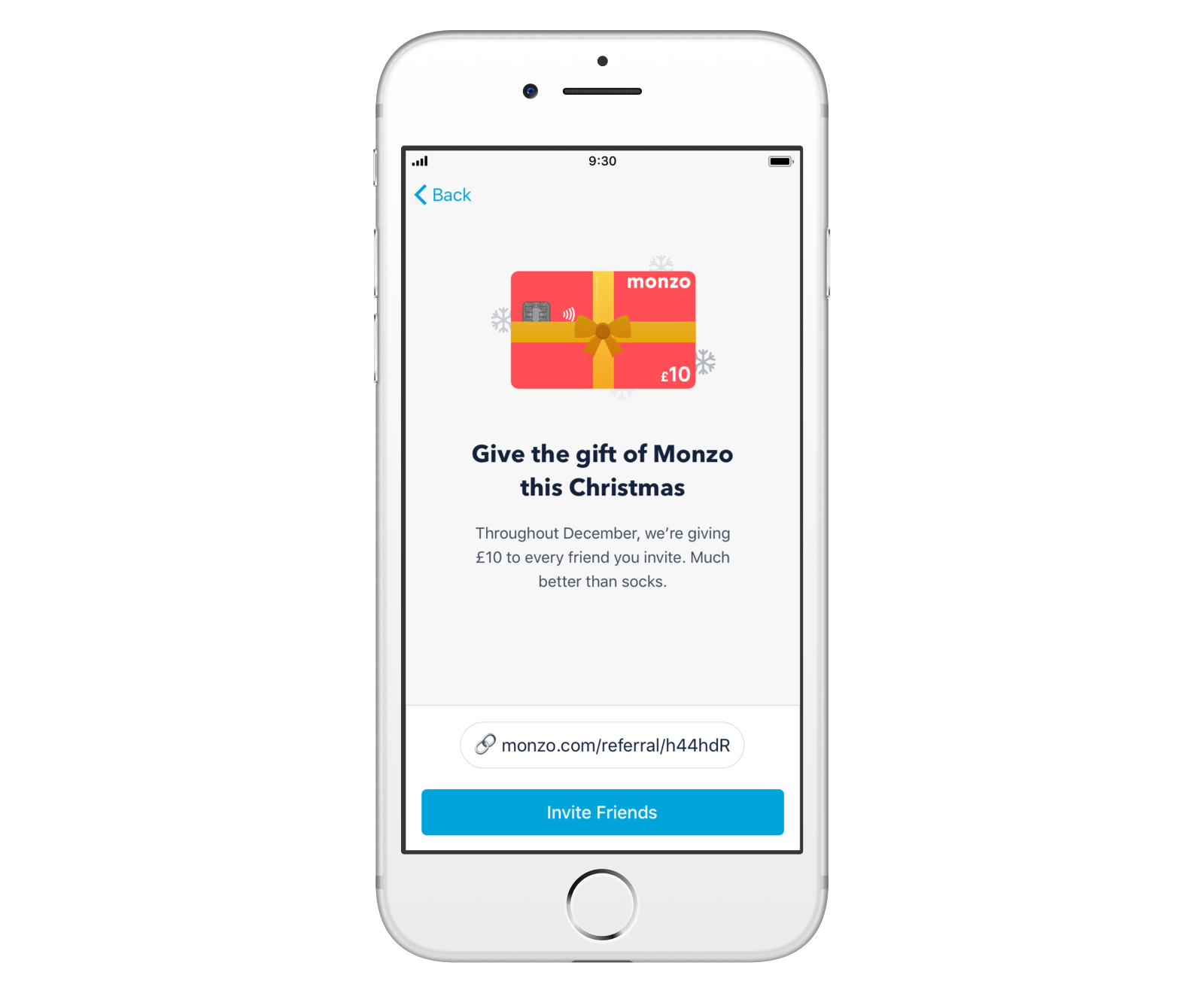 Illustration of a Monzo card with a ribbon wrapped around it