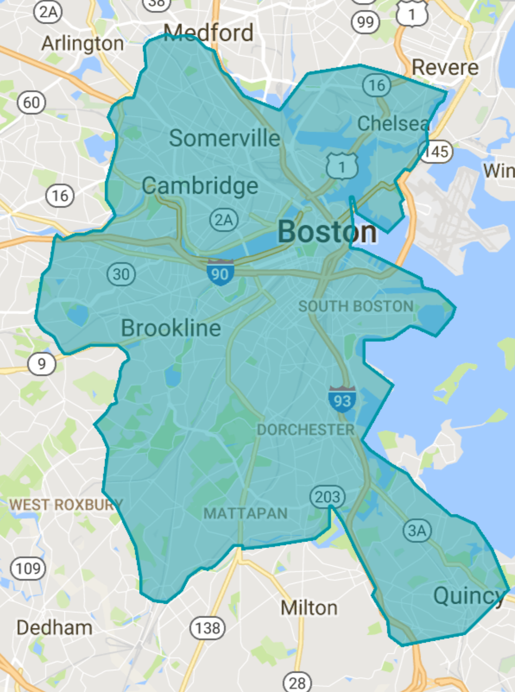 map of greater Boston area with Oct-Nov 2016 Uber plus overlay