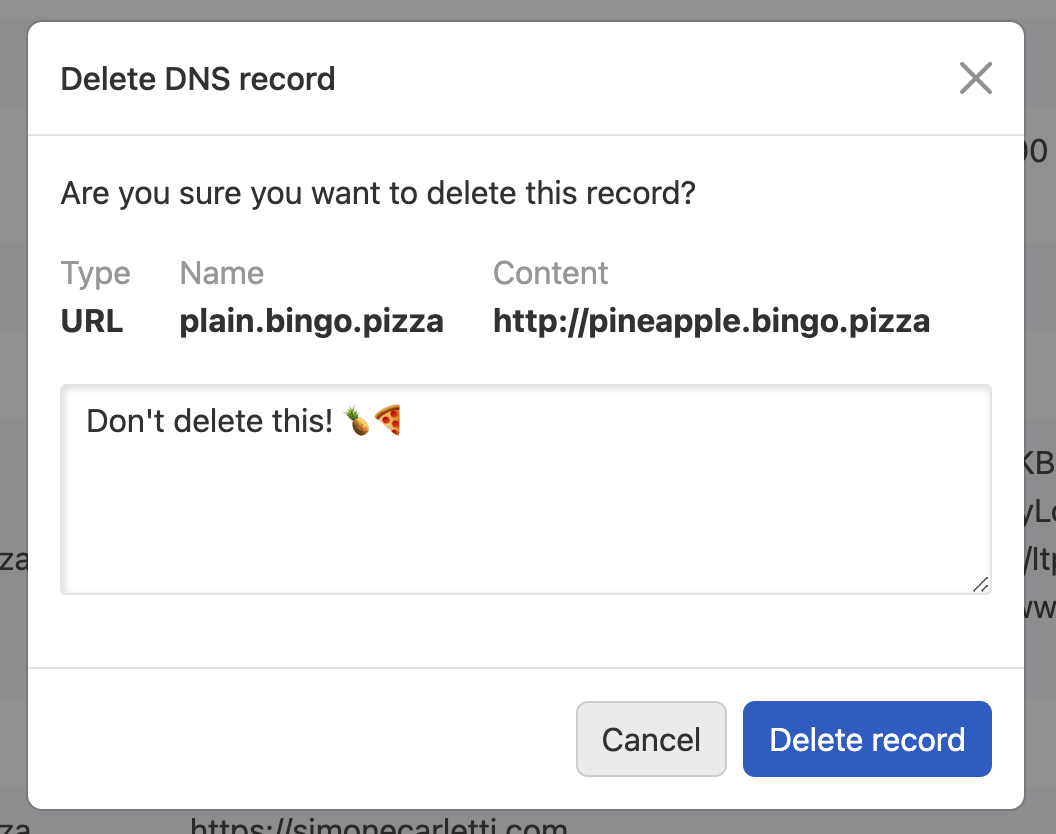 Eliminación de una nota de registro DNS