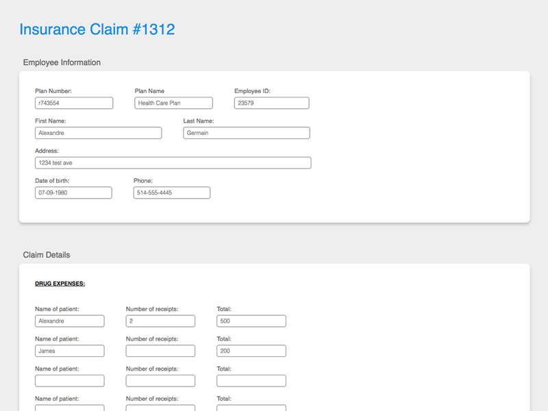 Claim form dynamically generated by WorkflowGen