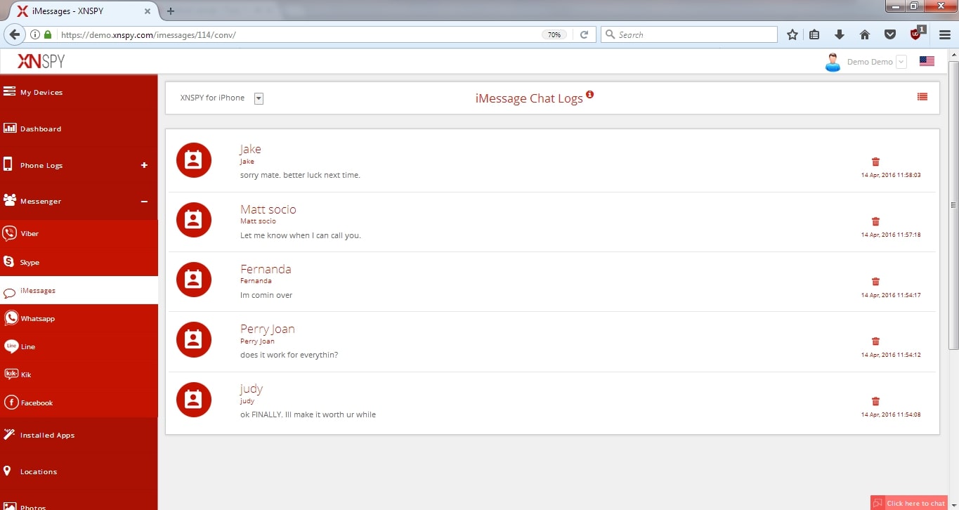 XNSPY demo spy software on any imessages