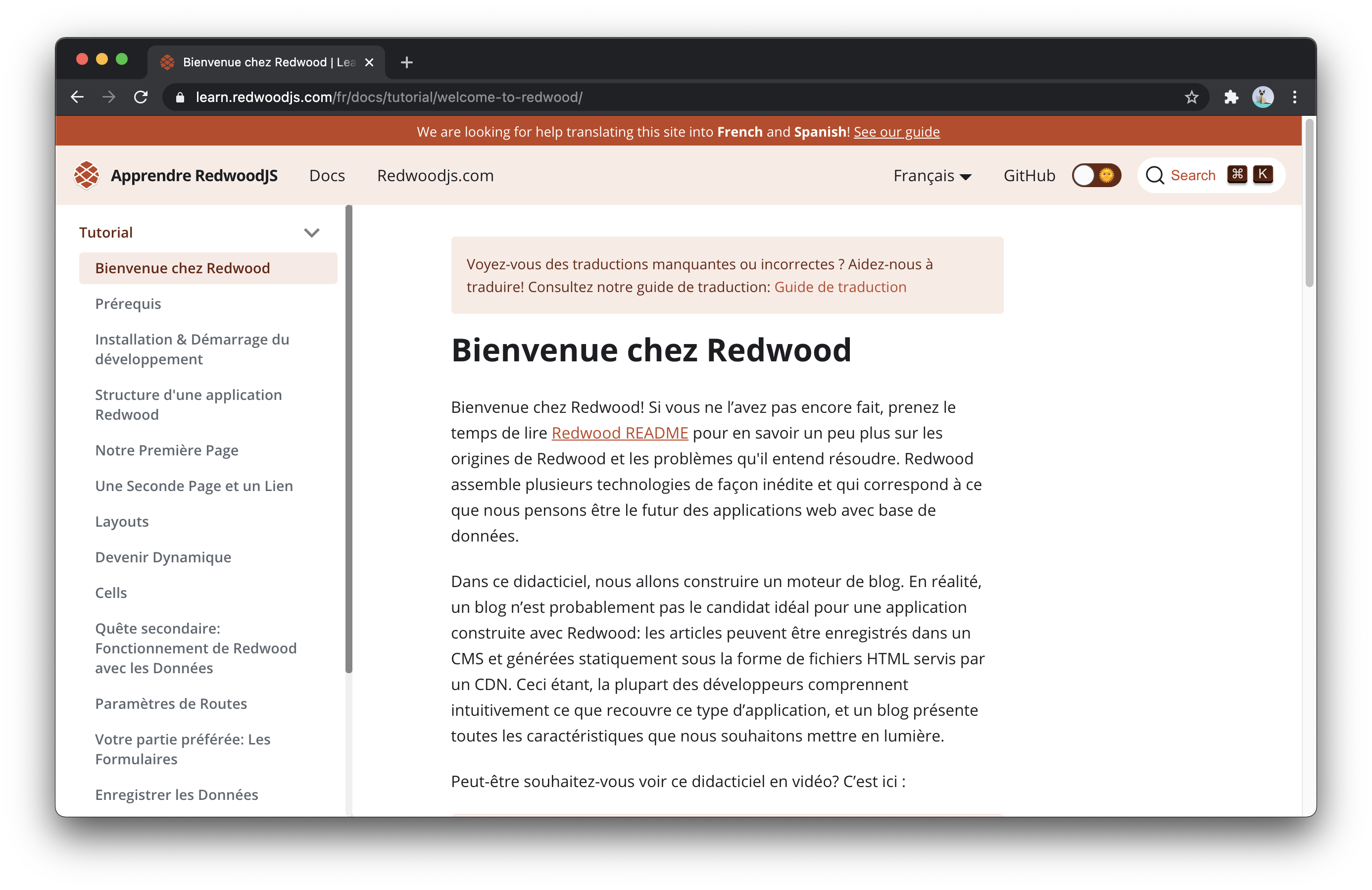 Redwood&#39;s doc page in French