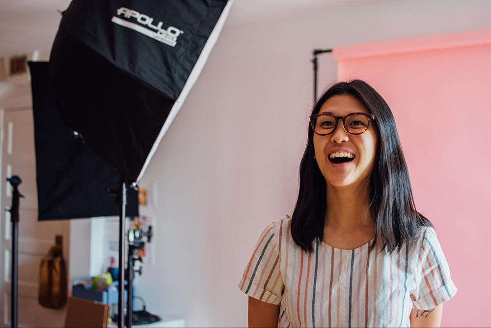 Picture of person laughing at a photo shoot