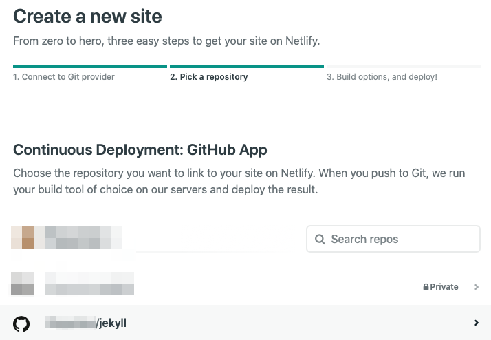 netlify app repository connection screen
