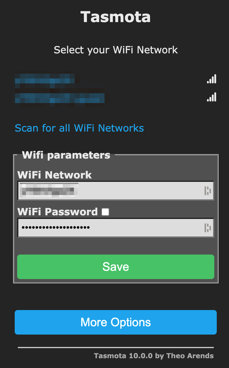 Wifi Configuration Screen of Tasmota
